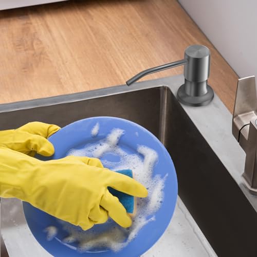Soap Dispenser for Kitchen Sink, Built in Sink Soap Dispenser Lotion Dispenser with 17 OZ Bottle, Refill from The Top Bar Sink Soap Dispenser, Gray - color: Gray