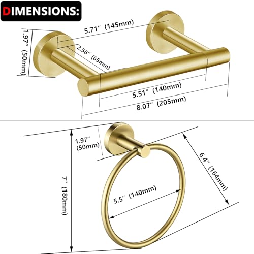 Brushed Gold Flip Toilet Paper Holder, Towel Ring Set 2 Pieces Hand Towel Holder for Bathroom Hardware Accessories Set SUS304 Stainless Steel Sturdy Wall Mount Bathroom Holder - color: Gold