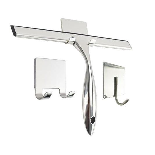 All-Purpose Stainless Steel Shower Squeegee for Shower Glass Door with 2 Adhesive Hooks, Multi-use Cleaning Tool, Ideal for Mirror, Tile Wall, Window and Car Surface Cleaning(12 Inch Silver) - color: Sliver-12inch