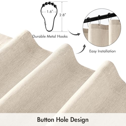 ANRODUO Cream Beige Linen Textured Fabric Shower Curtain Set - W72xL74 | Farmhouse Shower Curtain with 12 Metal Hooks, Waterproof Heavy Duty, Button Hole Design, Machine Washable for Bathroom - color: Cream, size: 72"W x 74"L (Pack of 1)