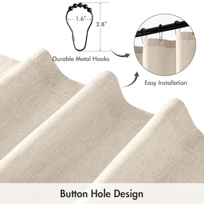 ANRODUO Cream Beige Linen Textured Fabric Shower Curtain Set - W72xL74 | Farmhouse Shower Curtain with 12 Metal Hooks, Waterproof Heavy Duty, Button Hole Design, Machine Washable for Bathroom - color: Cream, size: 72"W x 74"L (Pack of 1)