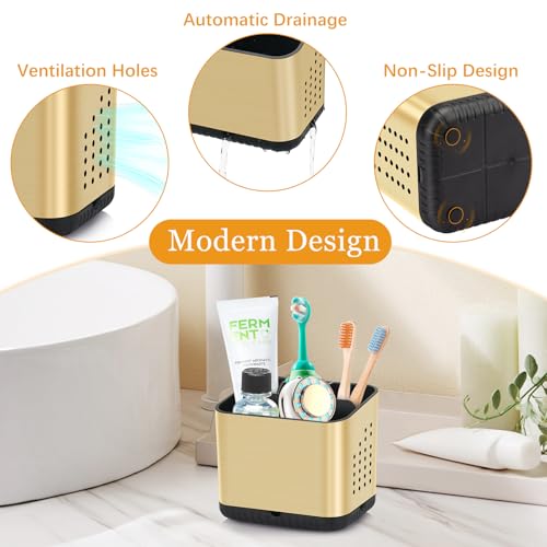 PARKMANI Toothbrush Holders for Bathrooms, Tooth Brush Holder for Bathroom Countertop Organizer, Kids Electric Toothbrush and Toothpaste Holder (Brushed Gold) - color: Brushed Gold