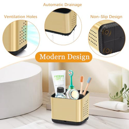 PARKMANI Toothbrush Holders for Bathrooms, Tooth Brush Holder for Bathroom Countertop Organizer, Kids Electric Toothbrush and Toothpaste Holder (Brushed Gold) - color: Brushed Gold