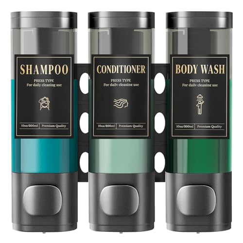 Luxspire Shampoo and Conditioner Dispenser, Shower Soap Dispenser 3-Chamber | Lockable Large Capacity 900ml No-Drill Wall-Mounted Shampoo and Body Wash Dispenser for Bathroom Hotel Kitchen Airbnb - color: Gray, size: 3 Chamber