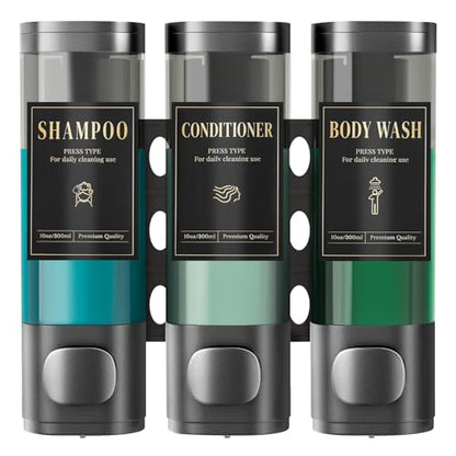 Luxspire Shampoo and Conditioner Dispenser, Shower Soap Dispenser 3-Chamber | Lockable Large Capacity 900ml No-Drill Wall-Mounted Shampoo and Body Wash Dispenser for Bathroom Hotel Kitchen Airbnb - color: Gray, size: 3 Chamber