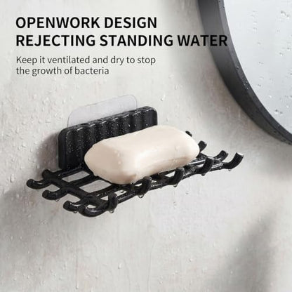2 Pcs Shower Soap Holder for Wall, Adhesive Wall Mounted Soap Dish | Bar Soap Holder for Shower for Shower with Grid Design for Bathroom, Kitchen (Black)