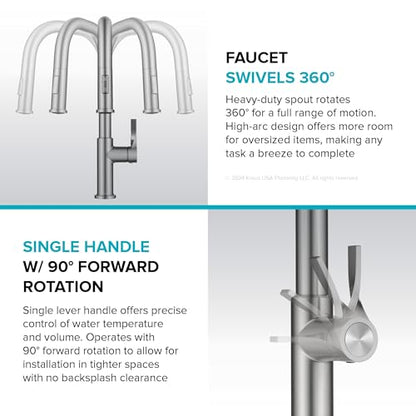 KRAUS Torak Pull Down Kitchen Faucet in Spot-Free Brushed Brass/Matte Black with 2 Function Sprayer, Pre-Attached Water Lines, and Mounting Hardware, KPF-2841SFBBMB - color: Spot Free Brushed Brass/Matte Black, style: Pull-Down Square Arc Faucet