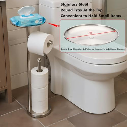 Freestanding Toilet Paper Holder with Shelf, Toilet Paper Stand with Storage for Holding Extra 4 Toilet Paper Rolls (Brushed Nickel) - color: Brushed Nickel