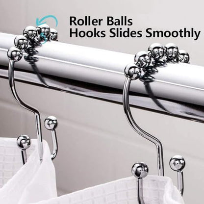 DAWNER Shower Curtain Hooks, Rust Proof Metal Easy Glide Double Rings, Stainless Steel Hangers for Bathroom Curtains, Set of 12, Polished Chrome - color: Chrome