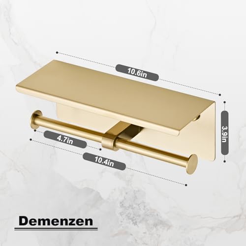 Brushed Gold Double Paper Holder with Shelf, Bathroom Toilet Roll Holder | Wall Mounted SUS 304 Stainless Steel Toilet Tissue Holder YIGUANXIN - color: Gold