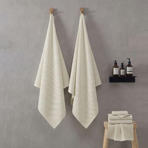 ecolook 6-Piece Waffle Weave Towel Set, 100% Cotton, Lightweight, Absorbent & Quick-Drying, 2 Bath Towels (31×63 in), 2 Hand Towels, 2 Washcloths, Lint-Free for Bathroom, Pool, Gym, Travel - Khaki - color: Khaki