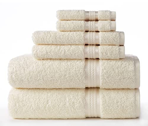 COTTON CRAFT Ultra Soft 6 Piece Towel Set - 100% Cotton Towels - Ivory | Absorbent 580 GSM Quick Dry Everyday Premium Luxurious Bathroom Towels - 2 Large Bath Towels, 2 Hand Towels, 2 Washcloths - color: Ivory, size: 6 Piece Towel Set