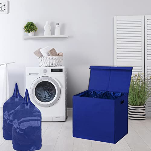Simple Houseware Double Laundry Hamper with Lid & Removable Bags, Dark Blue | Heavy Duty 600D Polyester, Water-Resistant Surface - color: Dark Blue