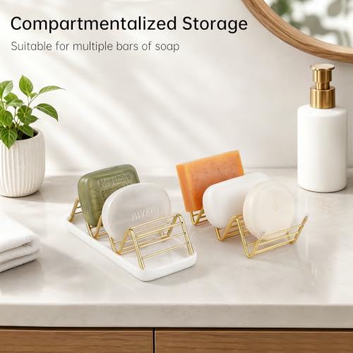 Stainless Steel Soap Dish Self Draining Bar Soap Holder, Gold | Reversible Design Fits 2-3 Bars, Rustproof, Easy to Clean, Space Saving, Non Slip, for Bathroom, Shower, Kitchen - color: Gold, size: 5.8" x 2.5"(no tray)