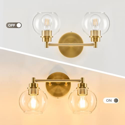 VONLUCE 2 Light Bathroom Vanity Light Fixtures, Gold Finish | Globe Glass Shades, E26 Sockets, Easy to install, Vanity Lights for Bedroom Hallway Living Room - color: Gold, size: 2-Light