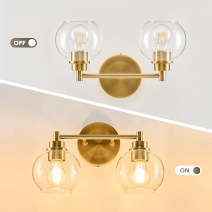 VONLUCE 2 Light Bathroom Vanity Light Fixtures, Gold Finish | Globe Glass Shades, E26 Sockets, Easy to install, Vanity Lights for Bedroom Hallway Living Room - color: Gold, size: 2-Light