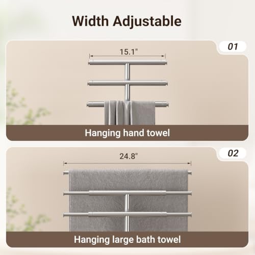 ELYKEN Standing Towel Rack for Bathroom, Adjustable 3-Tier Towel Stand | Weighted Marble Base, Brushed Stainless Steel, Freestanding Design, Holds Bath Towels, Rust Resistant, Ideal for Bathroom - size: 3 Tiers