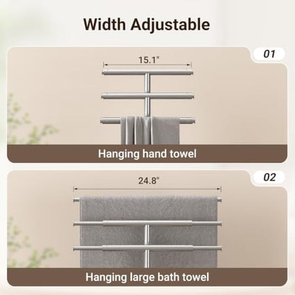 ELYKEN Standing Towel Rack for Bathroom, Adjustable 3-Tier Towel Stand | Weighted Marble Base, Brushed Stainless Steel, Freestanding Design, Holds Bath Towels, Rust Resistant, Ideal for Bathroom - size: 3 Tiers
