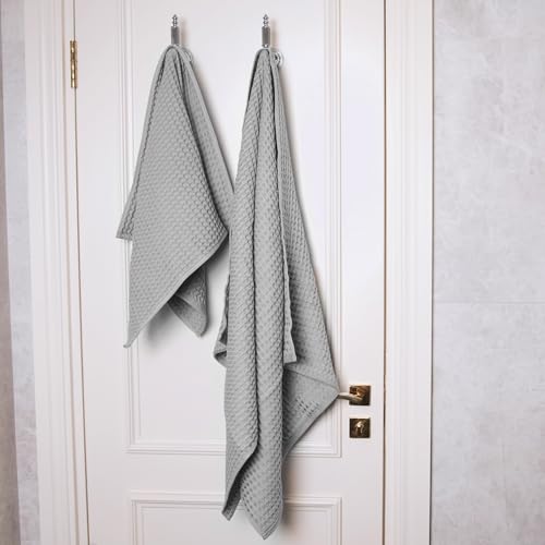 Lavien Home, 100% Cotton Waffle Weave Towels, Highly Absorbent, Quick Drying and Soft Textured (Gray, Bath Towel Set (2pc))