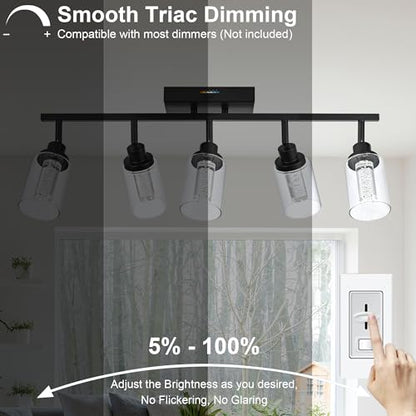 MELUCEE LED Ceiling Spotlight Kitchen Track Lighting Kits Black 5-Light | Bathroom Vanity Light Wall Mounted with Flexibly Rotatable Light Heads, Built-In LED Chips, 5-Color Temperature Adjustable - color: Black, size: 5 Lights