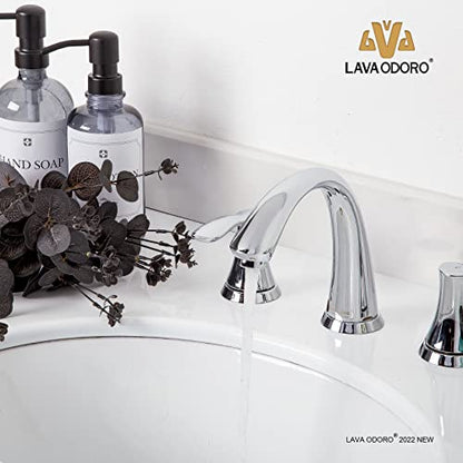 Bathroom Faucet for Sink 3 Hole, Chrome, BF405-C | 8 inch Widespread Bathroom Faucet 2 Handle Bathroom Sink Faucet for Vanity with Drain Assembly Supply line, Chrome - color: Chrome