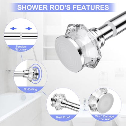 Shower Rod-EUPLAR Shower Curtain Rod, 43-72 Inches Adjustable Spring Tension Curtain Rod, No Drill, Rust Proof, Non-Slip Tension Shower Curtain Rods for Bathroom, Chrome