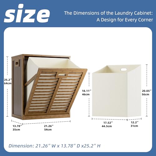 HITNET Bamboo Tilt Out Laundry Hamper, Bathroom Storage Cabinet with Hidden Removable Basket and 3 Sides Cutout Handles, Freestanding Hamper Organizer for Dirty Clothes, Walnut - color: Walnut