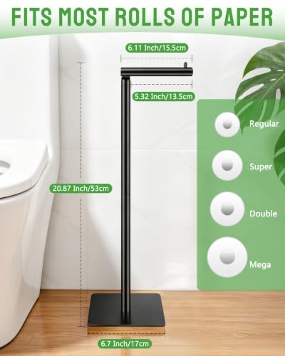 Free Standing Toilet Paper Holder, Bathroom Toilet Paper Stand with Shelf Hold 4 Paper Rolls, Modern Square Base Tissue Roll Storage Holder, Black, Naturous