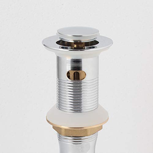 Bathroom Sink Pop Up Drain with Overflow, Strainer, Polished Chrome | Solid Brass with Detachable Basket Strainer; 7 in. Closed/7.5 in. Open; 1-1/2 in. Min Drain Opening; Push-button Stopper - color: Chrome, size: Small Popup Cap