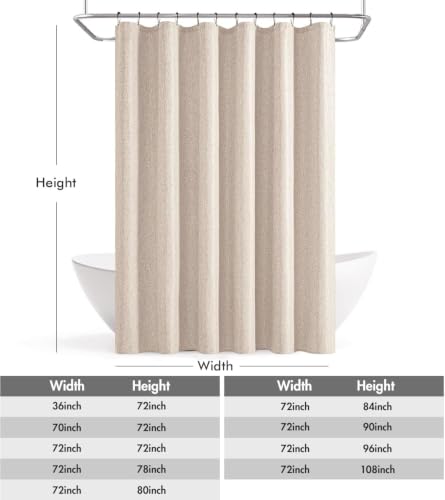ANRODUO Beige Linen Textured Fabric Shower Curtain Set - W72xL84 | Farmhouse Shower Curtain with 12 Metal Hooks, Waterproof Heavy Duty, Button Hole Design, Machine Washable for Bathroom - color: Beige, size: 72"W x 84"L (Pack of 1)