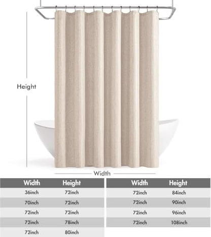 ANRODUO Beige Linen Textured Fabric Shower Curtain Set - W72xL84 | Farmhouse Shower Curtain with 12 Metal Hooks, Waterproof Heavy Duty, Button Hole Design, Machine Washable for Bathroom - color: Beige, size: 72"W x 84"L (Pack of 1)