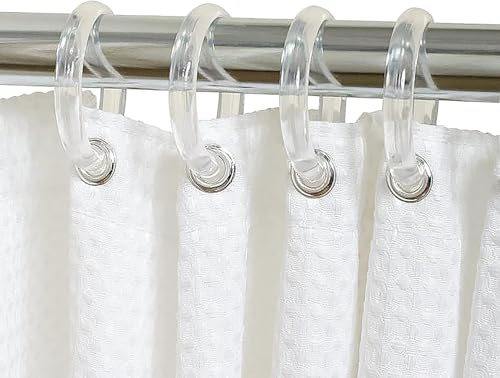 Kutesna 48PCS Shower Curtain Hooks,Clear Plastic Shower Curtain Rings | O Shape Shower Hooks,Easy to Snap Closure,Rust Proof Anti-Drop,Smooth Sliding Curtain Hooks for Bathroom Shower Rods Curtains