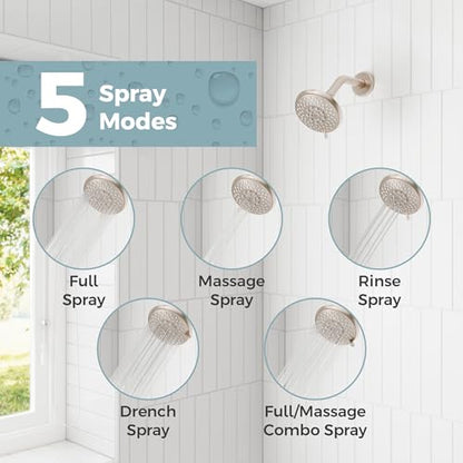 Pfister Universal Shower Head, Shower Arm Not Included, 5-Function, 1.75 GPM, Brushed Nickel Finish, 015WS2UT01K - color: Brushed Nickel