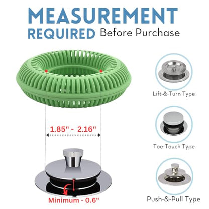 TubRing Pop-Up Drain Protector & Strainer Silicone Hair Catcher, Sage Green | Easy snap-in design fits around bathtub stoppers. Customizable utility guard for clog prevention. Fits 1.85"- 2.16" drains. - color: Sage Green