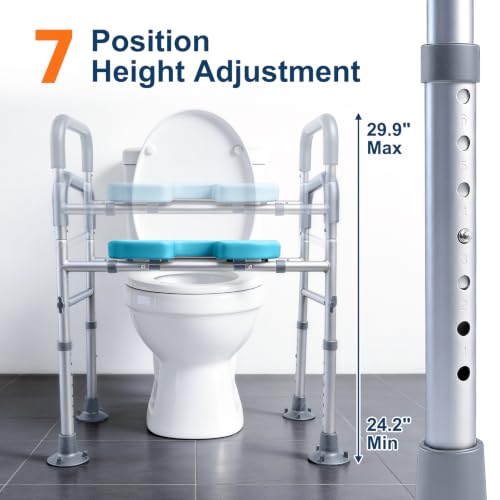 Adjustable Raised Toilet Seat with Handles for Seniors, Grey | 400lbs Capacity Elongated Toilet Seat Riser, Elevated Toilet Seat with Soft Cushion & Removable Armrests - color: Cozy Grey