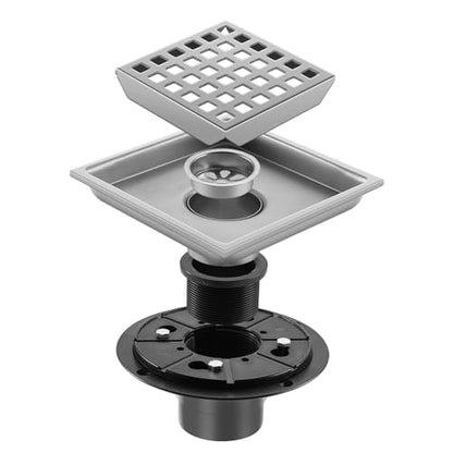 Shower Drain, Chrome 4 inch Square Shower Floor Drain with Flange, Silver Removeable Grid Panel SUS 304 Stainless Steel Square Shower Drain - color: Chrome, size: 4 inch