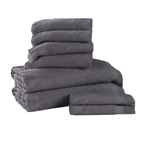 SUPERIOR Cotton 8 Piece Towel Set, Quick Dry, Bathroom Essentials, Shower, Spa, Luxury Plush Soft Absorbent Towels, Includes 2 Bath, 2 Hand, 4 Washcloth/Face Towels, Rolla Collection, Grey - color: Grey, size: 8 Piece Towel Set