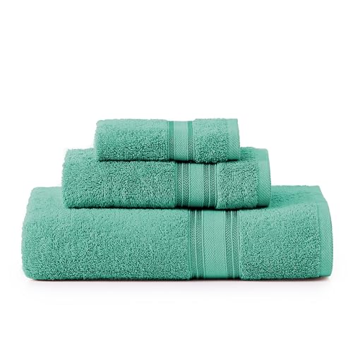 LANE LINEN Towel Set Quick Dry 100% Cotton 3 Piece Soft Absorbent - Teal | Cotton Towels For Bathroom - Zero-Twist Durability, Zero-Twist Cotton, Terry Weave Comfort, Long-Lasting Comfort - color: 09: Teal, size: 3 Piece Towel Set