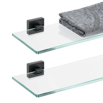 JQK Bathroom Glass Shelf Black, Tempered Glass Shower Storage 12 by 5 inches, 304 Stainless Steel Matte Black Wall Mount 2 Pack, TGS201L12-PB-P2 - color: Matte Black, size: 12 Inch(2 Pack)
