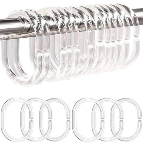 Resze 48 PCS Shower Curtain Rings,Plastic Clear Shower Curtain Hooks,C-Shaped Rings Hook Hanger Bathroom Shower Window Rod - color: Clear, size: 48PC