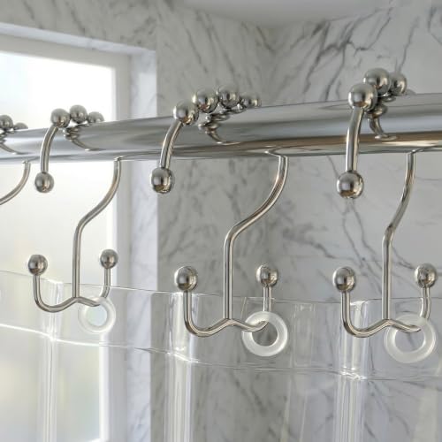 Bath Bliss 12pc Rolling Double Shower Curtain Hooks Chrome Color | Smooth Glide Rings | Anti-Drop Bathroom Rod Hangers - color: Chrome