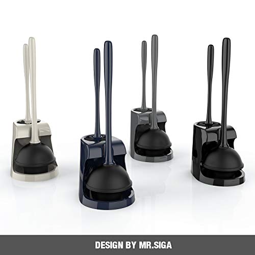 MR.SIGA Toilet Plunger and Bowl Brush Combo for Bathroom Cleaning, Gray | Heavy duty toilet brush and plunger set, toilet bowl brush and plunger with holder - color: Gray
