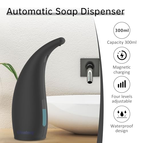 Automatic Soap Dispenser Touchless Rechargeable 10 oz | Magnetic USB Charging, IPX7 Waterproof Sensor Pump with 4 Adjustable Levels for Kitchen Sink & Bathroom Hand Soap - color: Carbon Black