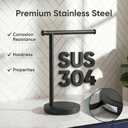 Hoimpro Hand Towel Holder Stand Bathroom Towel Bar Rack Countertop Black | Free Standing Towel Hanger for Bathroom Kitchen Vanity Counter,13 Inch, Stainless Steel, Towel Ring, Bath Accessories , Matte - color: Matte Black