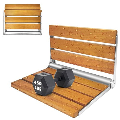 Folding Shower Seat Teak, Folding Shower Seat Wall Mounted, Foldable Shower Chair for Home Care, 450 lbs Capacity (Stainless Steel, 13'' D x 17'' W x 10'' H) - color: Stainless Steel