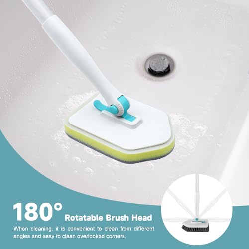 nacena Shower Scrubber with Long Handle, 3 in 1 Tile Tub Scrubber Brush with 3 Detachable Cleaning Heads Adjustable Handle Shower Cleaner Brush for Bathroom, Kitchen, Toilet, Wall, Sink, Blue White - color: Blue White, size: 2 pads