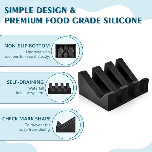 Soap Dish Holder for Shower with Suction Cup, Silicone Soap Holder & Saver Self-Draining Bar Soap Dish Keeps Soap Dry for Bathroom, Kitchen, Bathtub, Extends Soap Life (White+Black)-2Pack - color: (White + Black) - 2 Pack