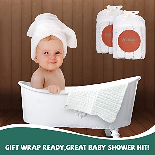 Baby Muslin Washcloths -6 Layer Soft Absorbent Face Towel - Natural Newborn Wipes for Delicate Skin - Baby Registry as Shower - size: 12x12 Inch (Pack of 10)