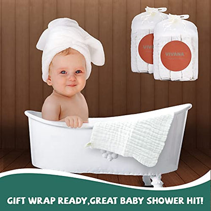 Baby Muslin Washcloths -6 Layer Soft Absorbent Face Towel - Natural Newborn Wipes for Delicate Skin - Baby Registry as Shower - size: 12x12 Inch (Pack of 10)