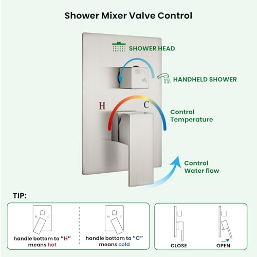 gotonovo Rainfall Bathroom Shower System Rain Shower Head and Handle Set Wall Mounted Shower Complete Combo Solid Brass Pressure Balancing Shower Mixer Valve 10 Inch Brushed Nickel - color: Brushed Nickel, size: 10 Inch